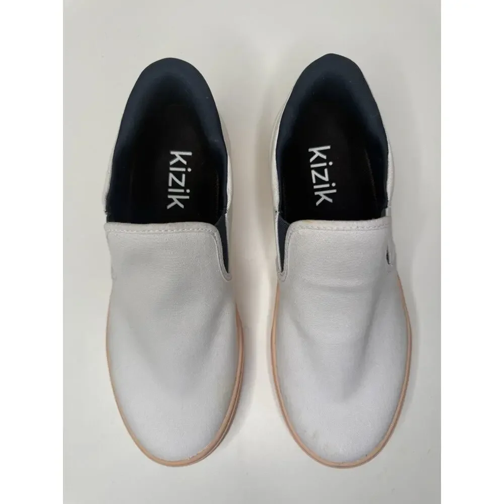 Kizik Venice Sneaker Unisex Womens 8.5 Mens 7 White Canvas Slip On Casual Loafer